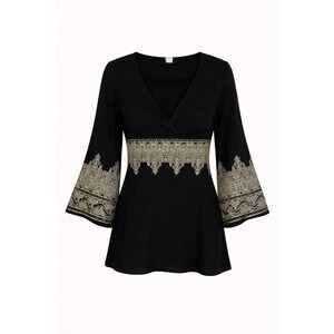 Y2K Body Central Black Wrap Blouse Bell Sleeve Witchy Boho Deep V Top M